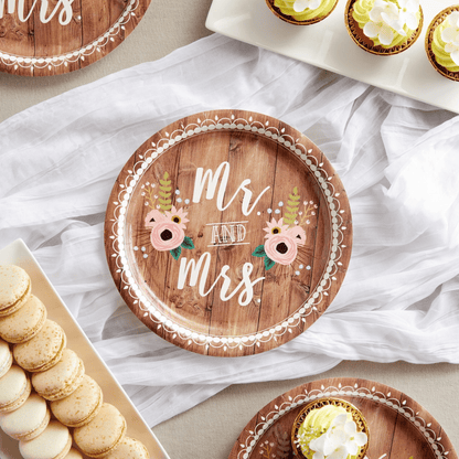 Serves 24 Mr and Mrs Bridal Shower Plates, Napkins, Cups, and Cutlery, Wedding Decorations, Engagement Party Supplies (144 Pieces)