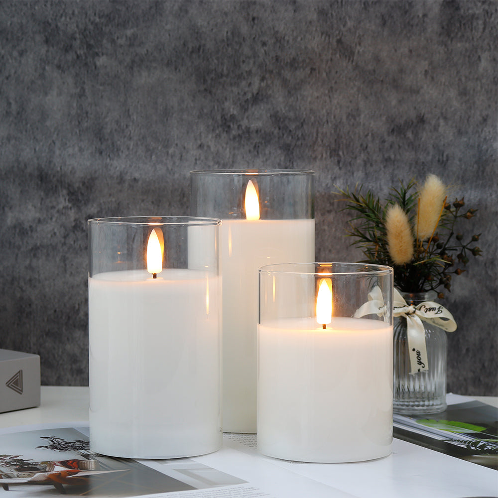 Glass Wax Flameless Effect LED Candles ( Set of 3 )