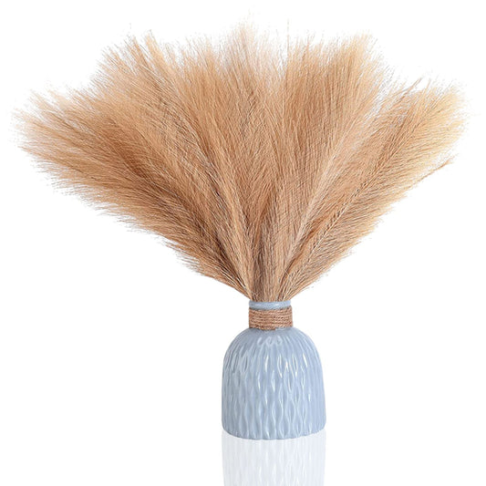 10 Pcs 18"/45cm Faux Pampas Grass Floral with 7 Fluffy Stems, Artificial Fake Flower Boho Decor Branches Plants for Vase Filler Farmhouse Home Wedding Decor (Brown)