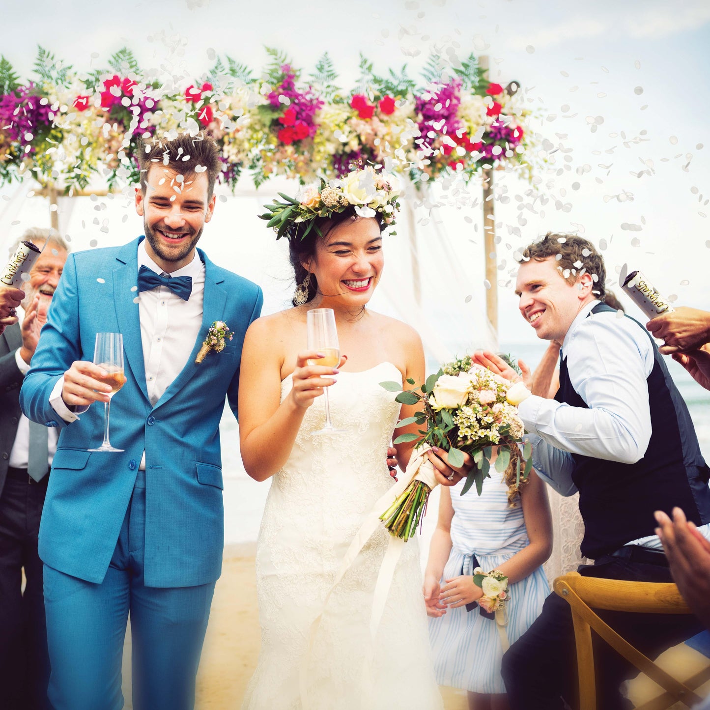 Bulk White and Gold Wedding Confetti Cannons (48 per Case)