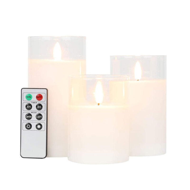 Glass Wax Flameless Effect LED Candles ( Set of 3 )
