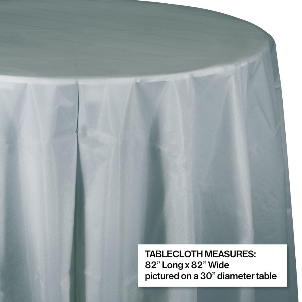 Bulk Shimmering Silver Round Plastic 82 inch Table Covers (12 per Case)