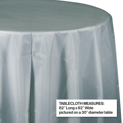 Bulk Shimmering Silver Round Plastic 82 inch Table Covers (12 per Case)