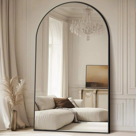 MELOMOIR Oversized Floor Mirror Freestanding, Full Length Mirror for Bedroom Living Room Dressing Room Gym Yoga Hair Salon, Gold Arched Mirror Full Length with Shatterproof Tempered Glass