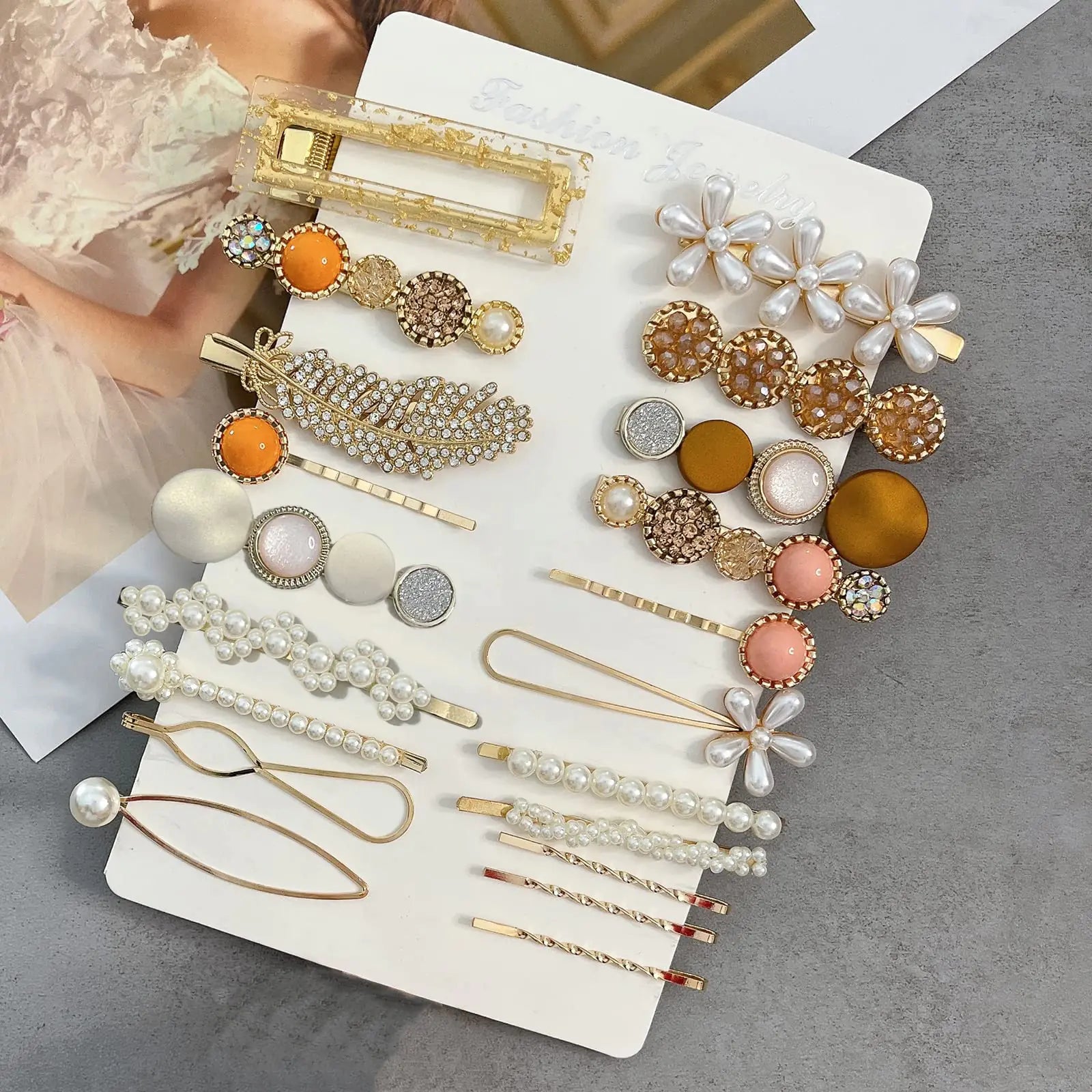 Mehayi 20 PCS Hair Accessories for Decorative Party Wedding, Pearl Hair Clips Set Fashion Korean Acrylic Resin Hair Barrettes, Bobby Pins Hairpins for Women and Ladies Girls Headwear Styling Tools Type C