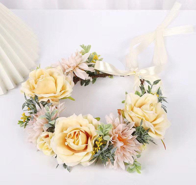 Simulated Rose Blossoms Adjustable Headwear Wreath Bridal Forest Flower Wedding Photography Scale Pretend