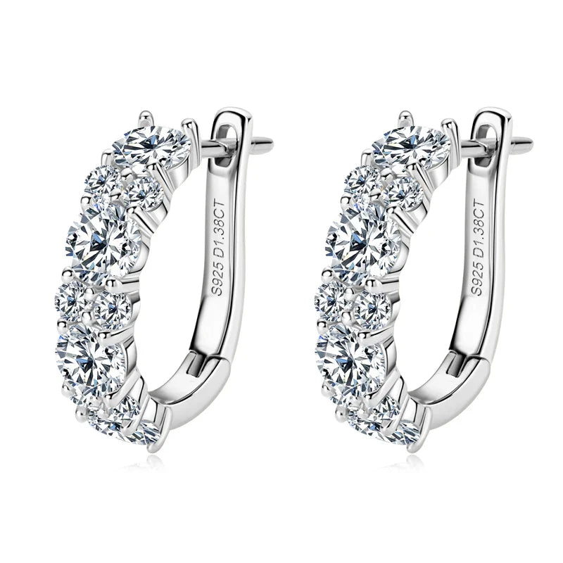 925 Sterling Silver Moissanite Hoop Earrings D Color 2.76CTW Sparkling Wedding