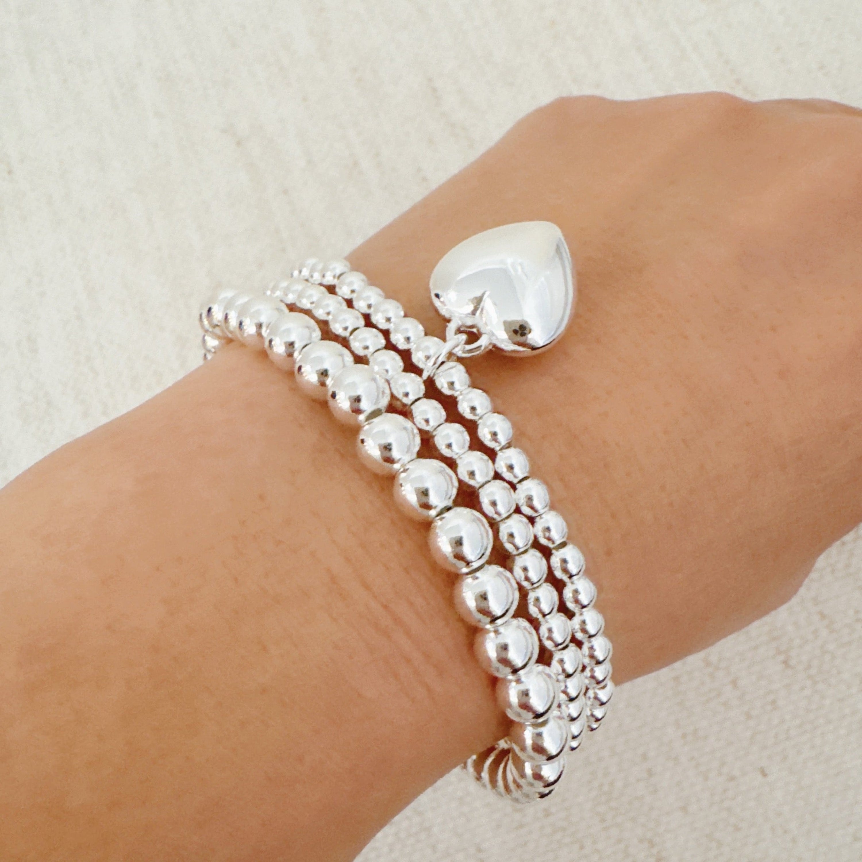 Ball Beads Golden Heart Stretch Bracelet Set Of 3