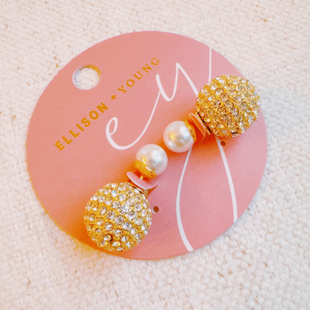 Disco Ball With Pearl Back Earrings