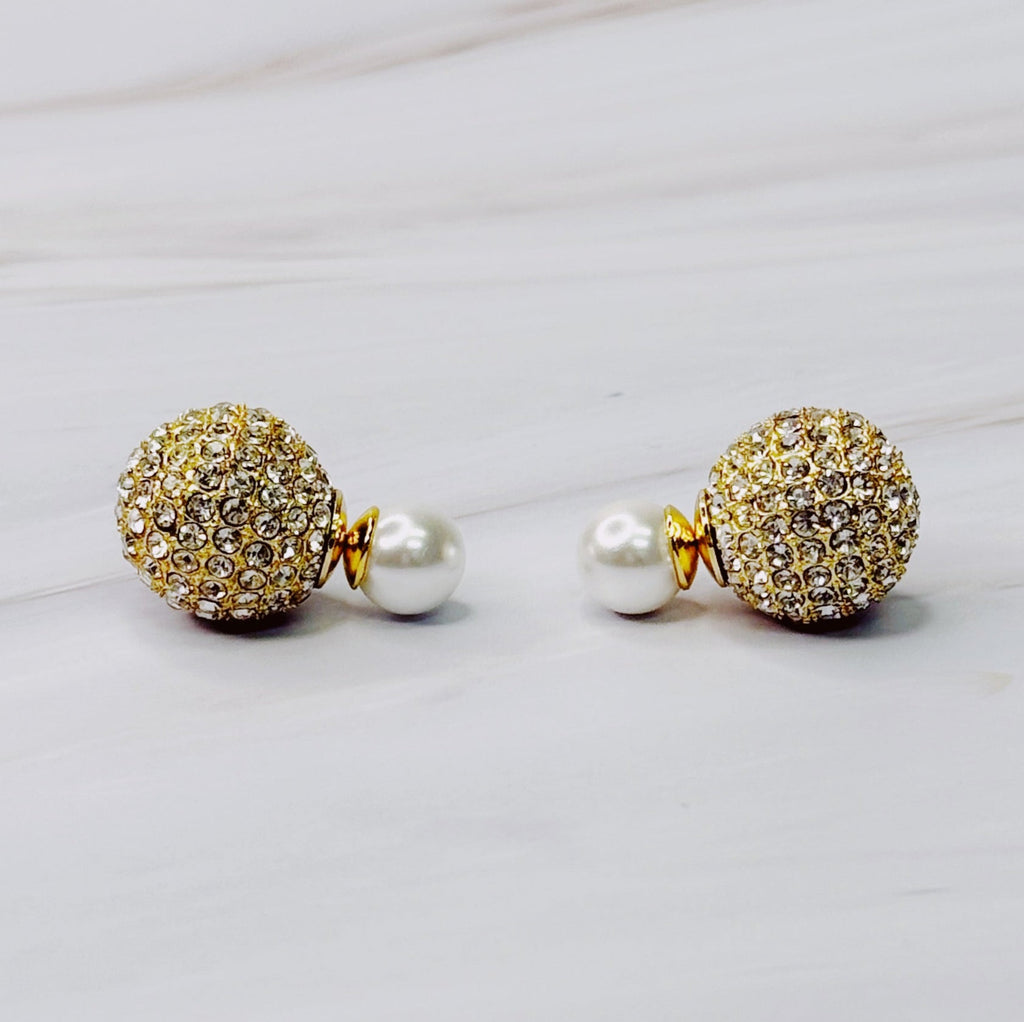 Disco Ball With Pearl Back Earrings