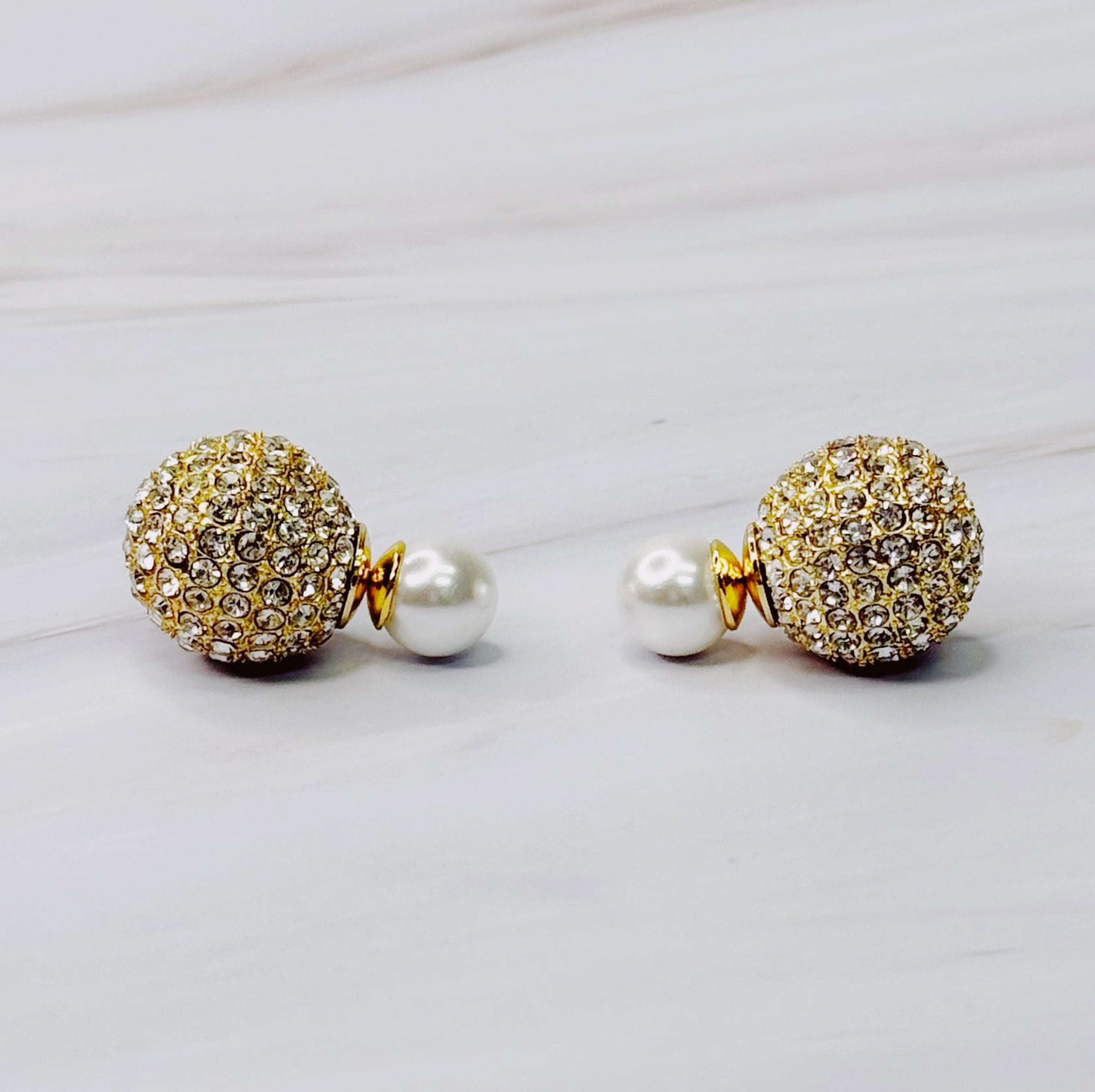 Disco Ball With Pearl Back Earrings