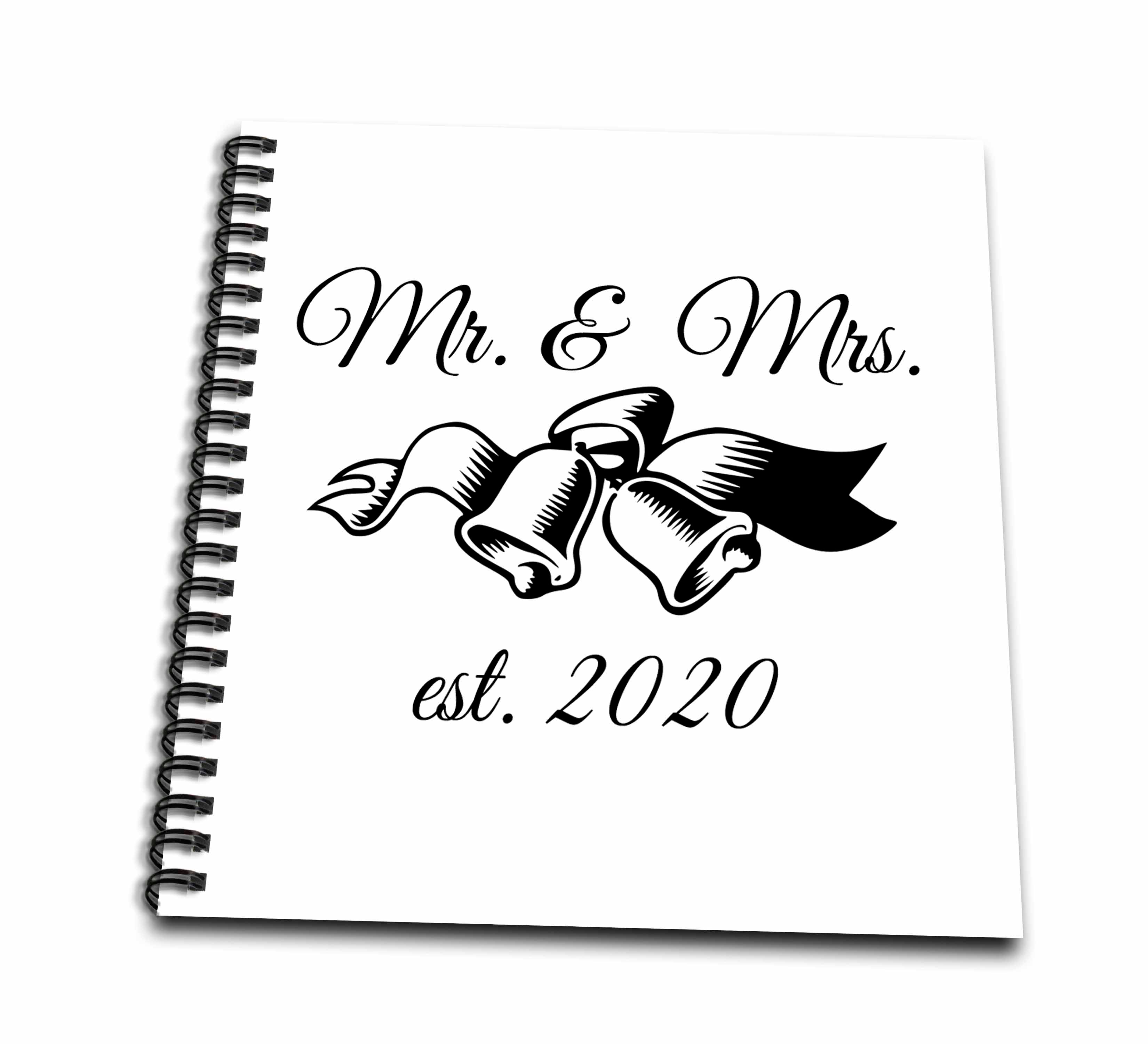 3dRose Mr. and Mrs. with wedding bells est 2020 on white background. - Drawing Books (db_337528)
