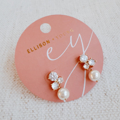 Golden Sparkle Pearl Drop Earrings