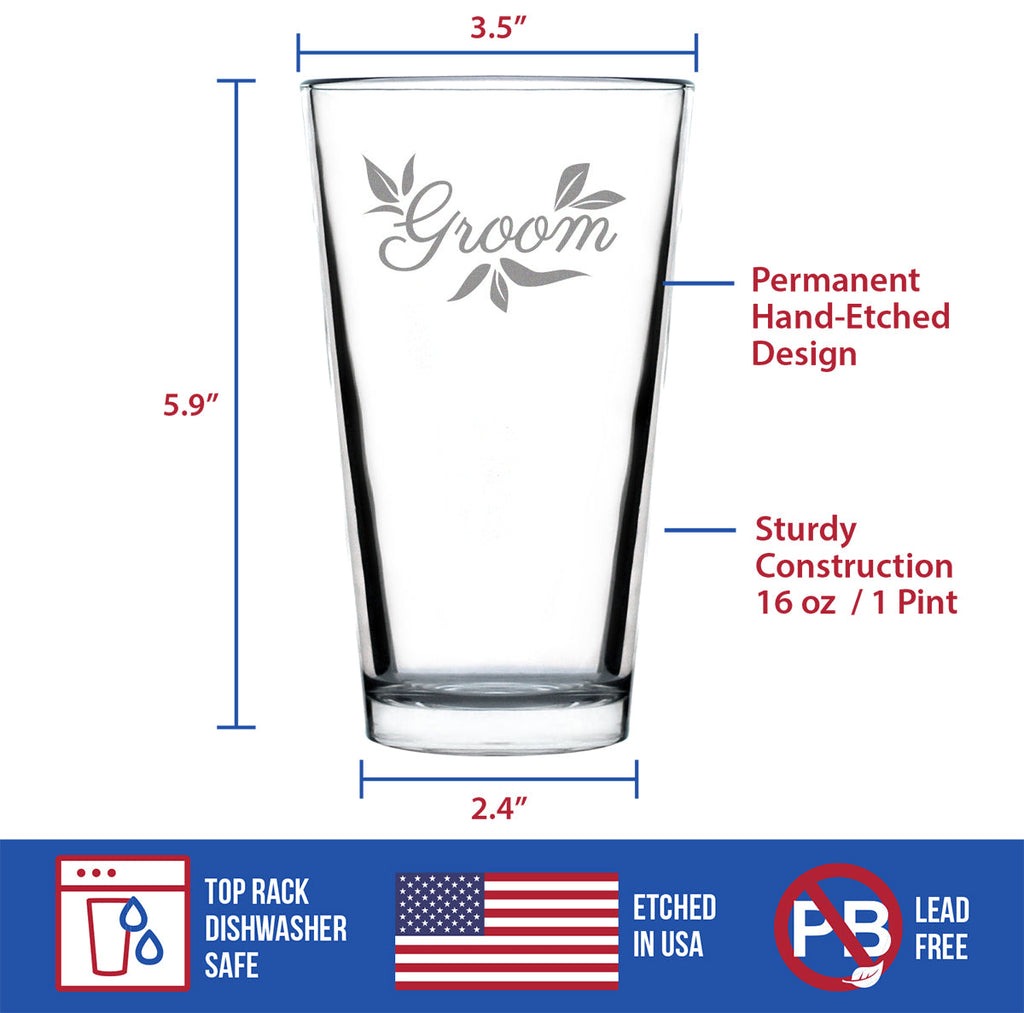 Groom Pint Glass - Unique Wedding Gift for Groom - Engraved Wedding Cup Gift