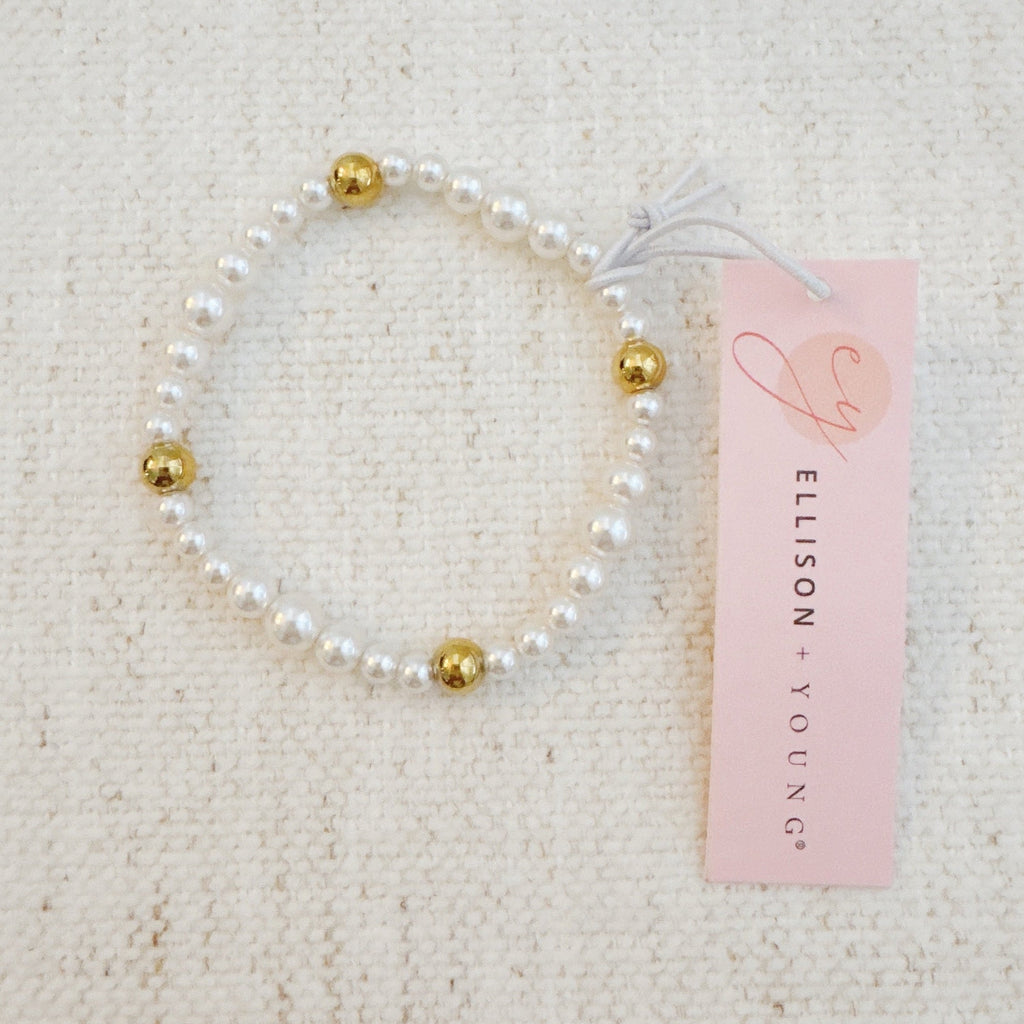 Pearl & Gold Beaded Stretch Bracelet
