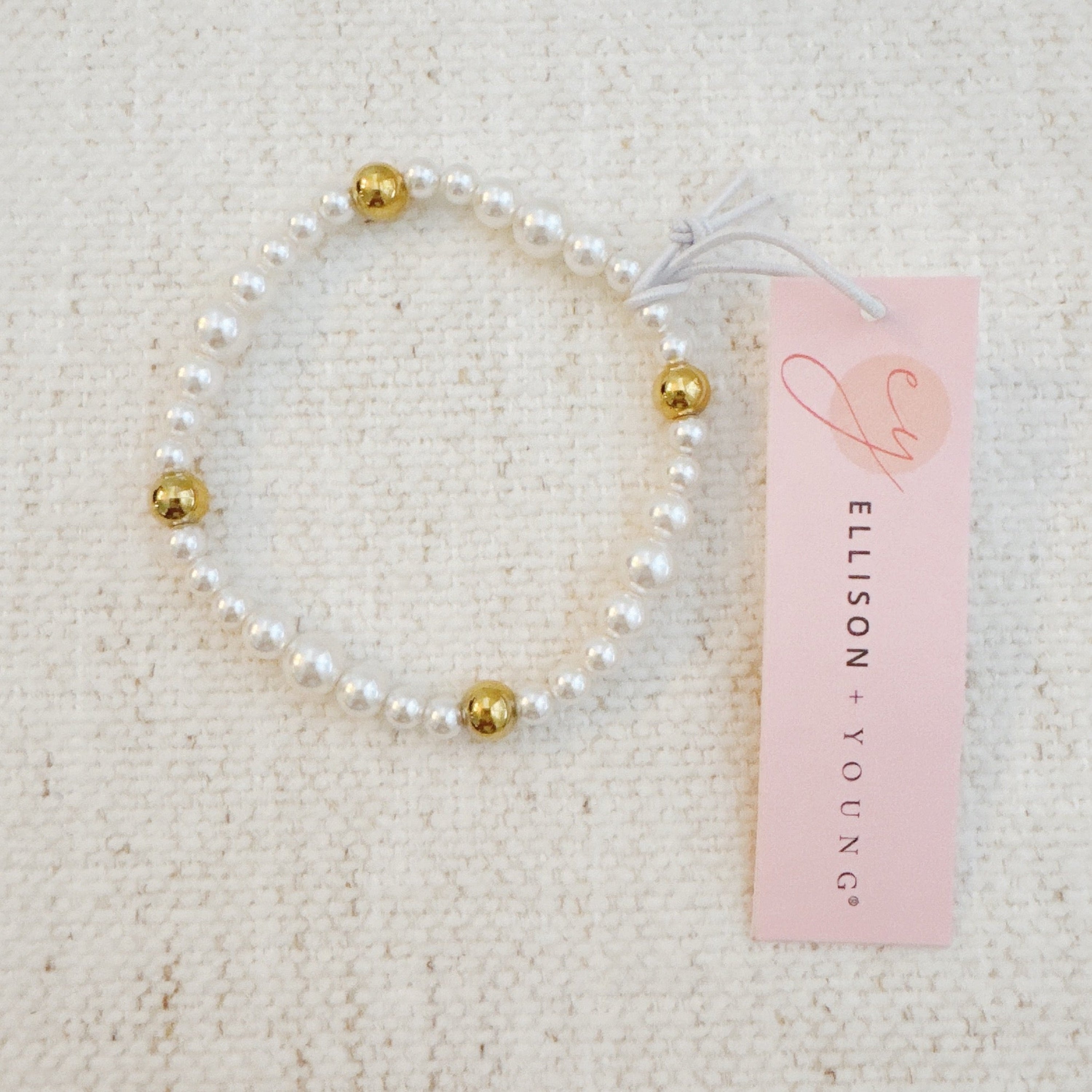 Pearl & Gold Beaded Stretch Bracelet