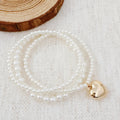 Pearl Beads Golden Heart Stretch Bracelet Set Of 3