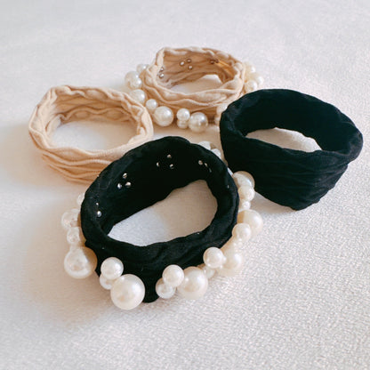 Pearls And Solid Hair Ties Set Of 4