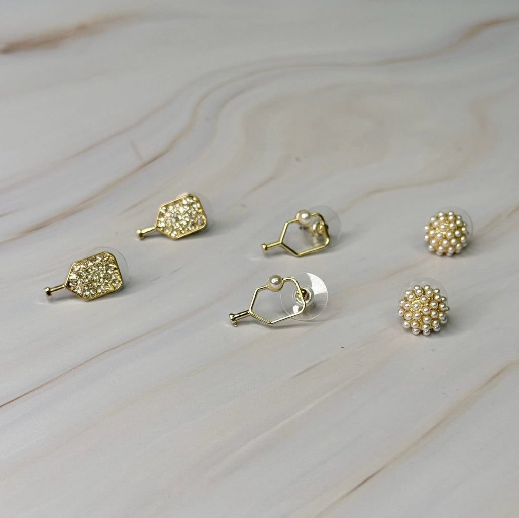 Pickle Ball Stud Earrings Set Of 3