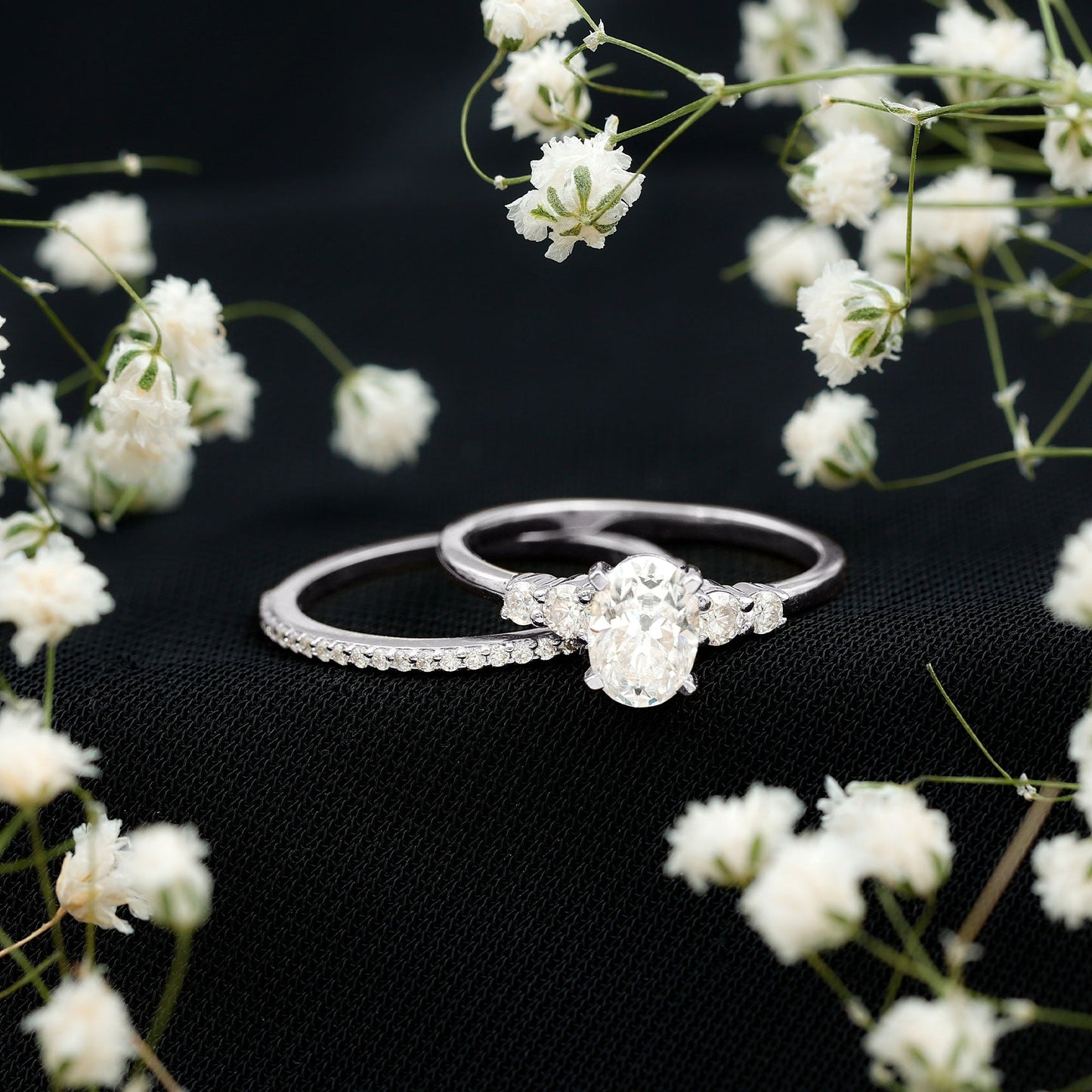Oval Shaped 5X7 MM Moissanite Solitaire Wedding Ring Set