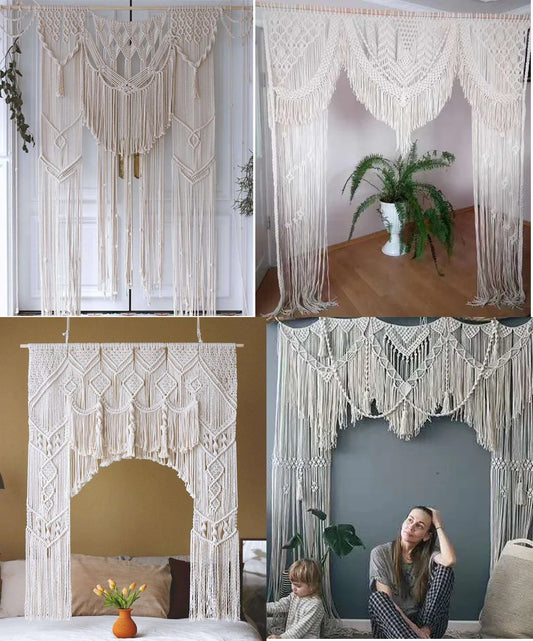 DecorBites™ Cotton Macrame Wedding Backdrop Curtain with Tassel | Boho Wall Tapestry