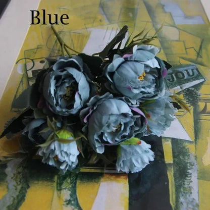 DecorBites™ Blue Peony Tea Rose Silk Fake Flowers for DIY Home Garden Wedding Decor