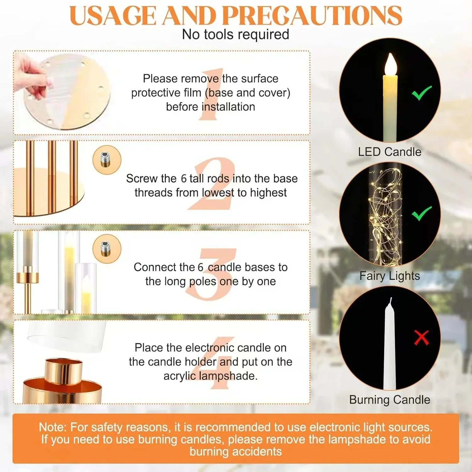 4PCS 46" Tall Metal Floor Candle Holders With LED Candles