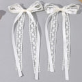 2Pcs White Lace Bow Hair Clips Flower Embroidery Long Ribbon Hairpins Sweet Floral Barrette Girls Children Headwear Accessories