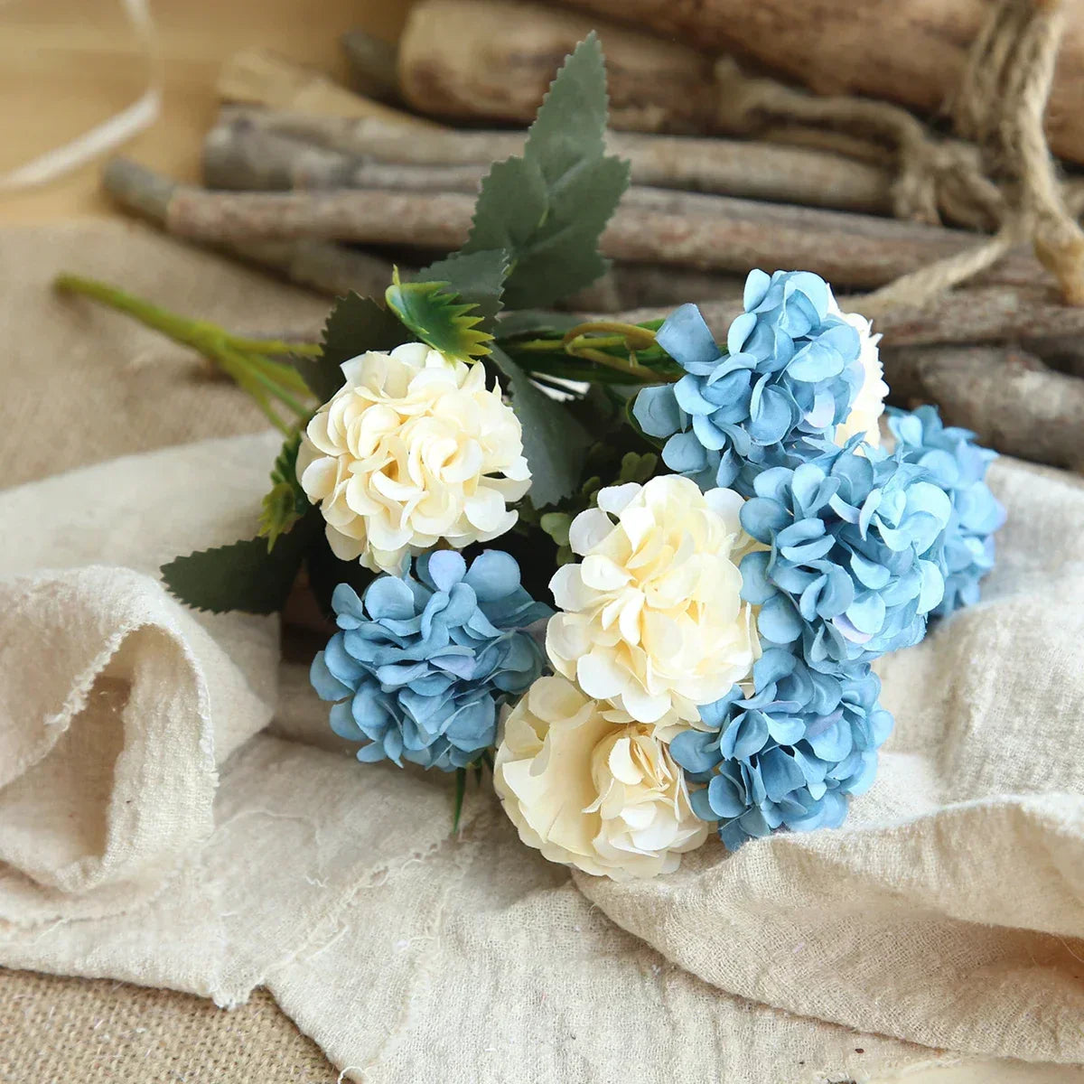 DecorBites™ Blue Peony Tea Rose Silk Fake Flowers for DIY Home Garden Wedding Decor