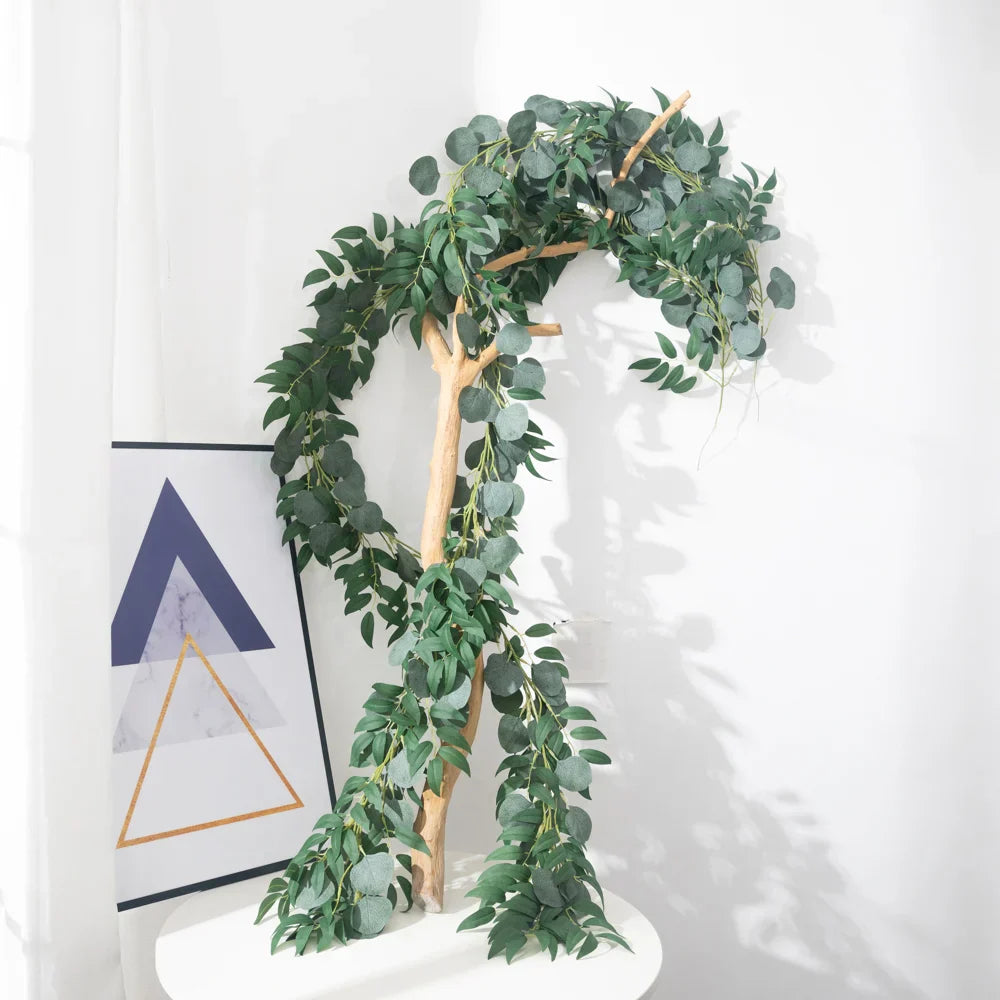 Dlight Decor 200cm Eucalyptus Vine with Silk Willow Leaves for Wall Hanging