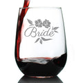 Bride Stemless Wine Glass - Unique Wedding Gift for Bride - Cute Engraved Wedding Cup Gift