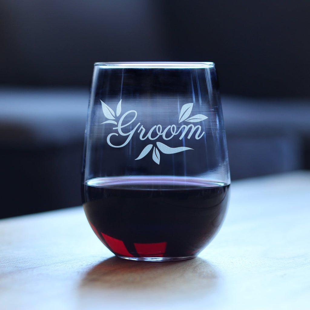 Groom Stemless Wine Glass - Unique Wedding Gift for Groom - Engraved Wedding Cup Gift