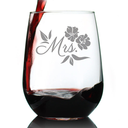 Mrs. Stemless Wine Glass - Unique Wedding Gift for Bride - Cute Engraved Wedding Cup Gift