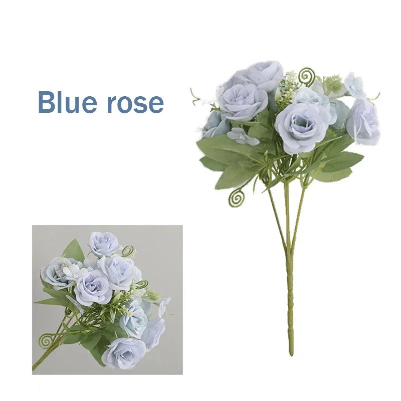 DecorBites™ Blue Peony Tea Rose Silk Fake Flowers for DIY Home Garden Wedding Decor