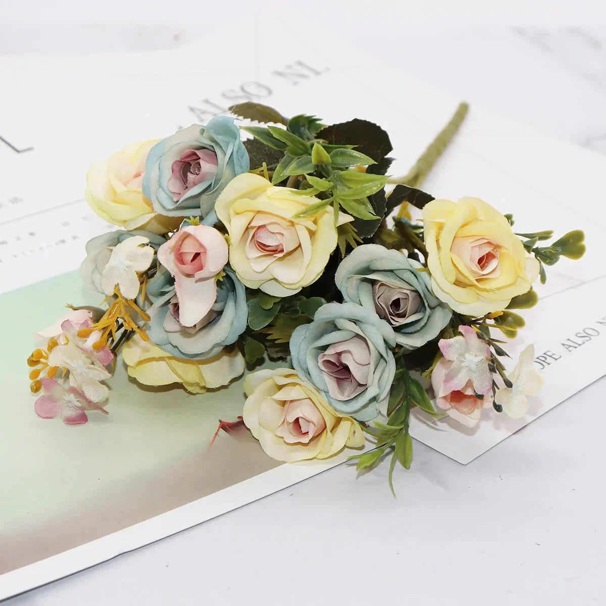 DecorBites™ Blue Peony Tea Rose Silk Fake Flowers for DIY Home Garden Wedding Decor