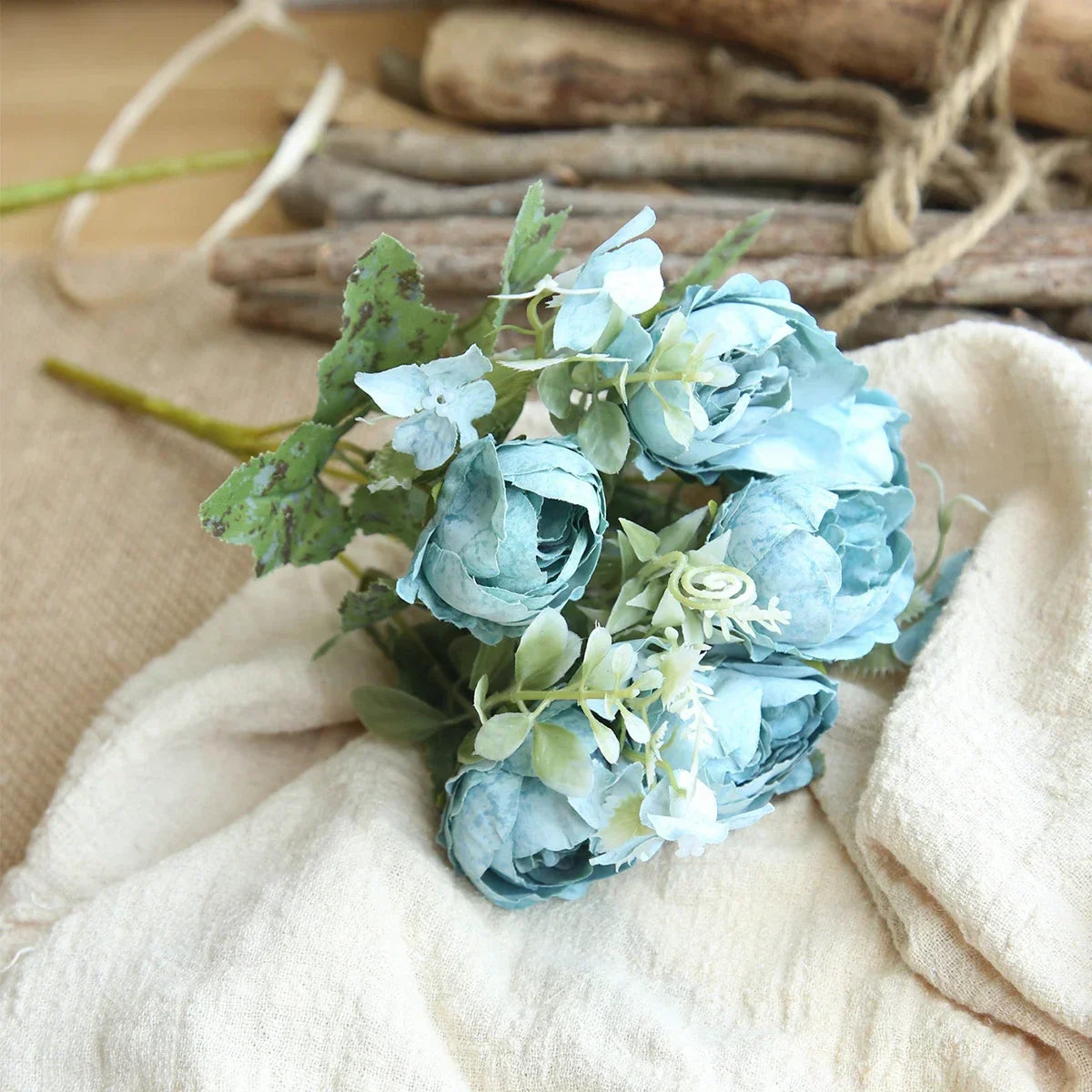DecorBites™ Blue Peony Tea Rose Silk Fake Flowers for DIY Home Garden Wedding Decor