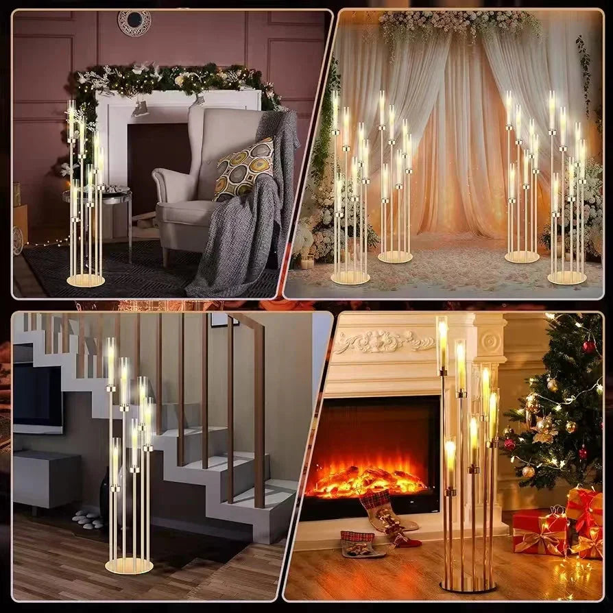 4PCS 46" Tall Metal Floor Candle Holders With LED Candles