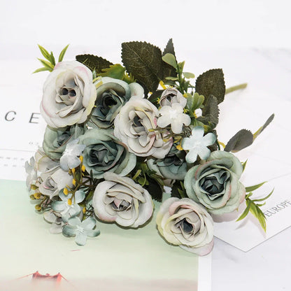 DecorBites™ Blue Peony Tea Rose Silk Fake Flowers for DIY Home Garden Wedding Decor