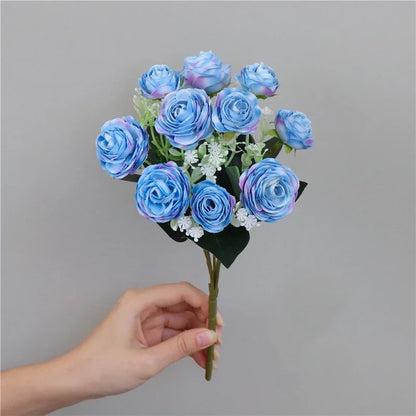 DecorBites™ Blue Peony Tea Rose Silk Fake Flowers for DIY Home Garden Wedding Decor