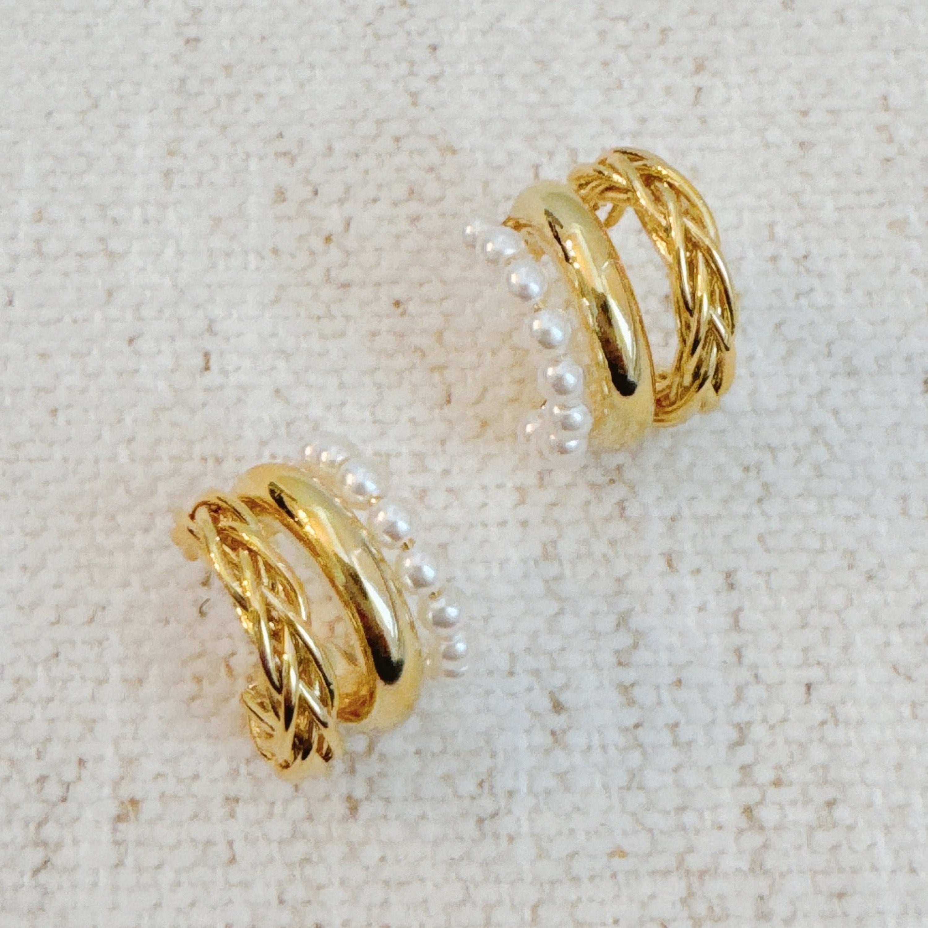 Triple Lovely Pearl Hoop Earrings