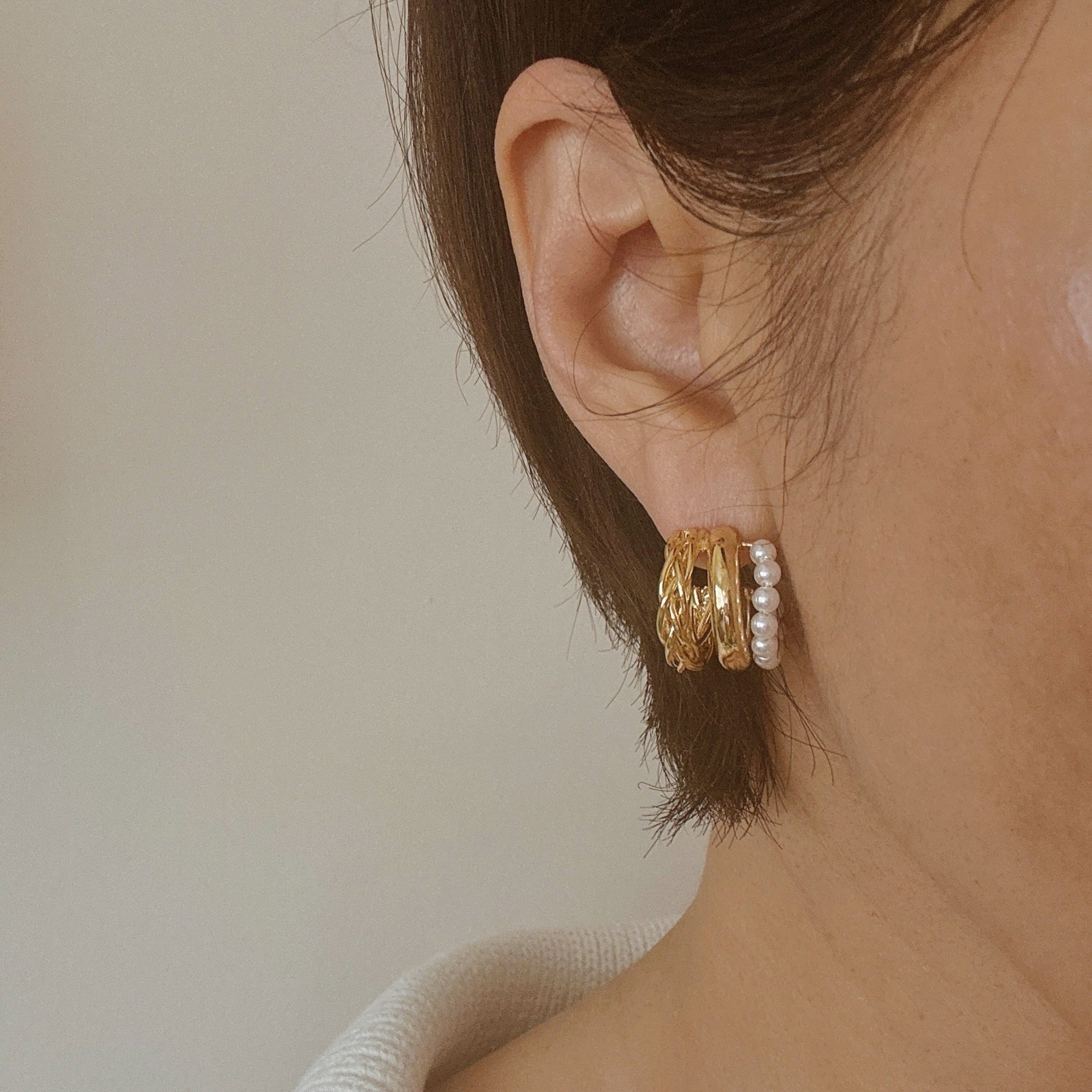 Triple Lovely Pearl Hoop Earrings