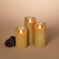 Set of 3 Wax Aurora Flame LED Candles with Gold Glitter Finish