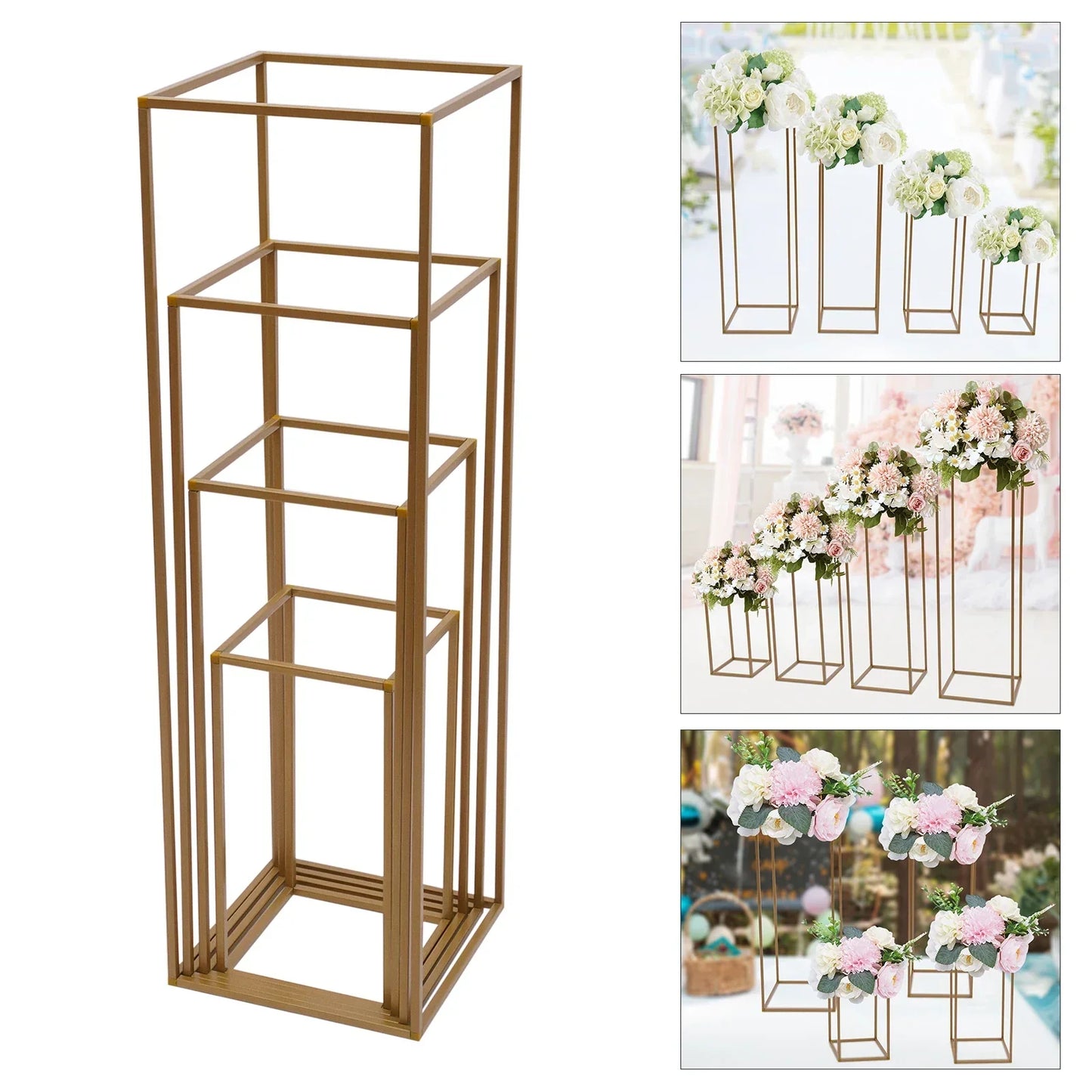 DecorBites™ Gold Wedding Flower Vase Stand Set