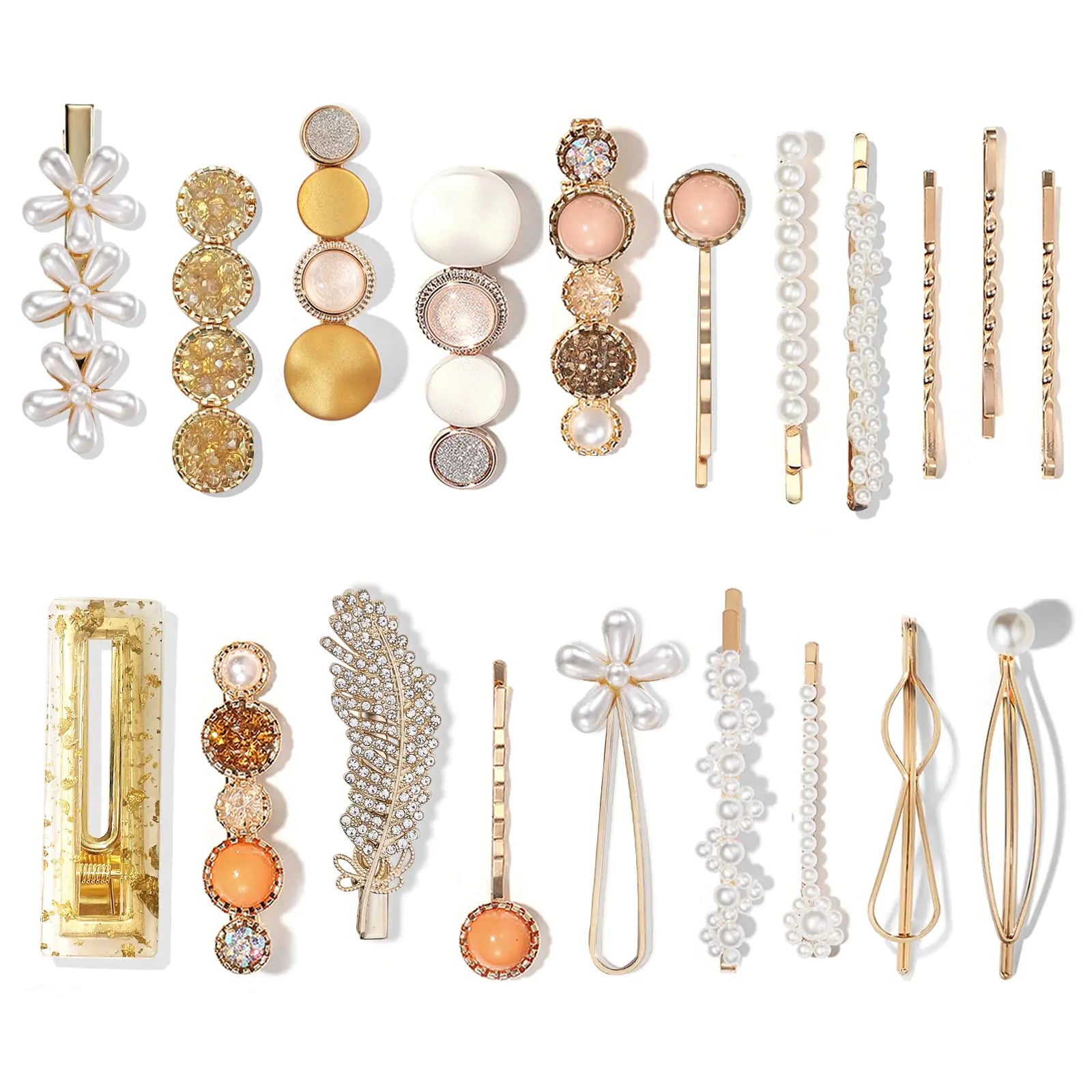Mehayi 20 PCS Hair Accessories for Decorative Party Wedding, Pearl Hair Clips Set Fashion Korean Acrylic Resin Hair Barrettes, Bobby Pins Hairpins for Women and Ladies Girls Headwear Styling Tools Type C