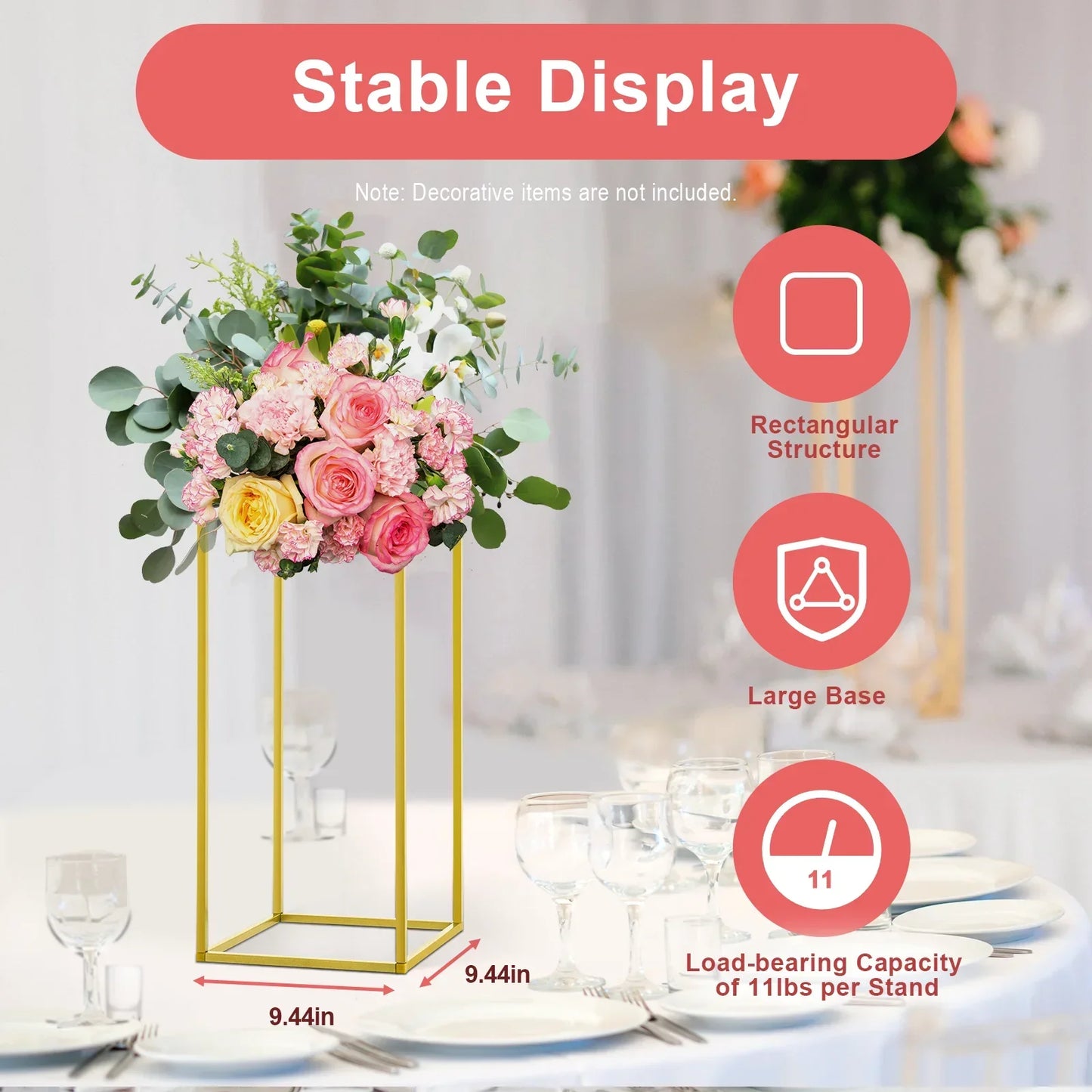 DecorBites™ Gold Metal Wedding Flower Stand Set