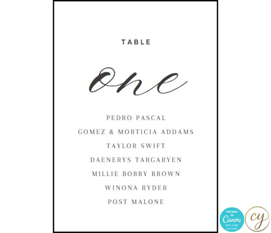 Wedding Table Numbers 1-10 | Printable Seating Chart Signs