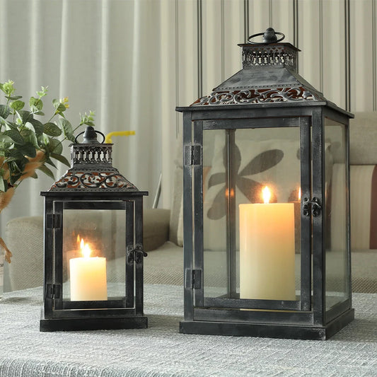 Antique Grey Brush Decorative Lanterns（ Set of 2 ）