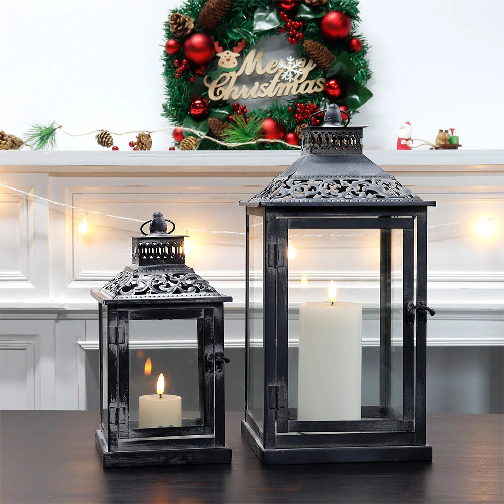 Antique Grey Brush Decorative Lanterns（ Set of 2 ）