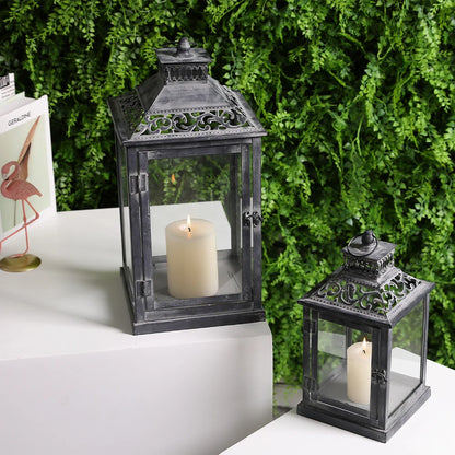 Antique Grey Brush Decorative Lanterns（ Set of 2 ）