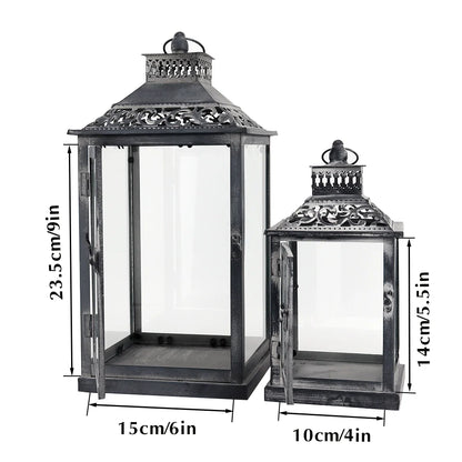 Antique Grey Brush Decorative Lanterns（ Set of 2 ）